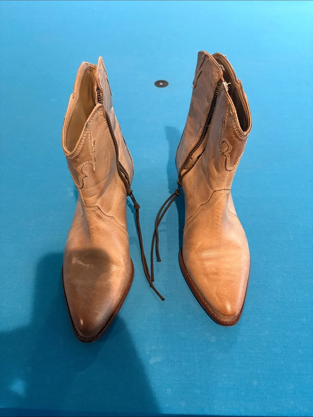 Free People Tan Leather Western Ankle Boots